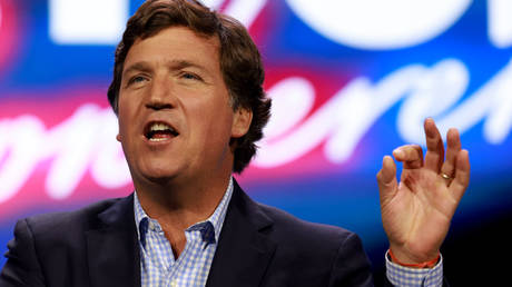 Tucker Carlson speaks at a political event last month in West Palm Beach, Florida.