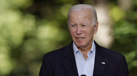 Joe Biden delivers remarks during a joint news conference with South Korean President Yoon Suk Yeol and Japanese Prime Minister Kishida Fumio following three-way talks at Camp David on August 18, 2023 in Camp David, Maryland