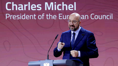 European Council President Charles Michel speaks during the Bled Strategic Forum 2023 in Bled, Slovenia, August 28, 2023.