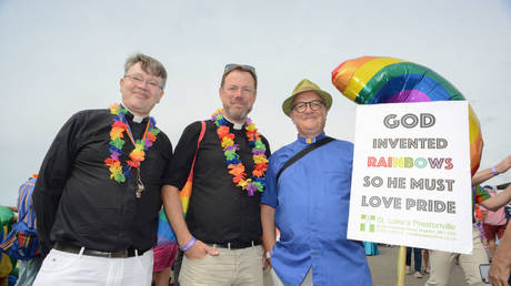 File photo: Church of England clergy at the Brighton and Hove Pride parade, August 3, 2019 in Brighton, UK.