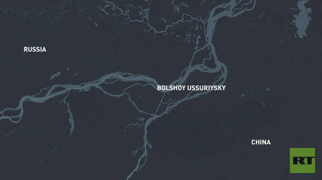 Map showing the Bolshoi Ussuriysky Island as partitioned between Russia and China in 2008.
