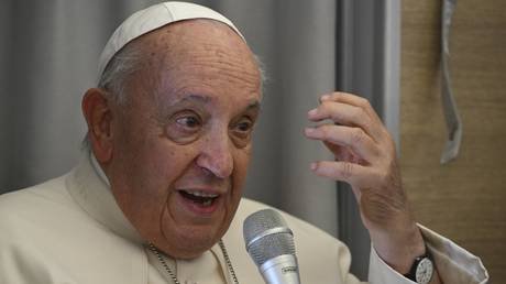 Pope Francis speaks to journalists on a flight from Mongolia, September 4, 2023