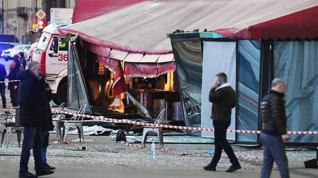 The site of an explosion at a cafe in St. Petersburg that killed war correspondent Vladlen Tatarsky