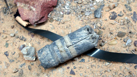 FILE PHOTO. Shell casing of an American 30mm Depleted Uranium bullet found in Baghdad, Iraq in 2003