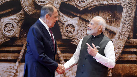 Indian Prime Minister Narendra Modi (R) and Russian Foreign Minister Sergey Lavrov ahead of the G20 Leaders’ Summit, New Delhi, India, September 9, 2023