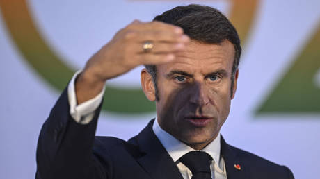 French President Emmanuel Macron makes remarks during the press conference after the end of the 18th G20 Leaders' Summit in New Delhi, India on September 10, 2023.