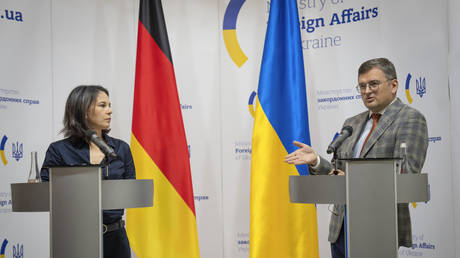 Annalena Baerbock and Dmitry Kuleba attend a joint news conference following talks in Kiev, Ukraine, September 11, 2022