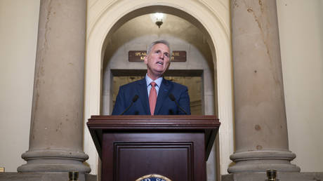 Kevin McCarthy announces an impeachment inquiry into President Joe Biden at Capitol Hill in Washington DC, September 12, 2023