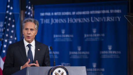 Secretary of State Antony Blinken speaks at Johns Hopkins School of Advanced International Studies on September 13, 2023, in Washington