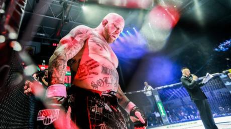  Jeff Monson enters the cage ahead of an MMA bout.