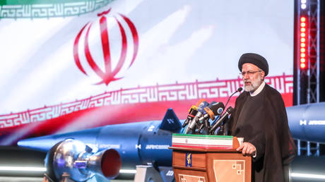 FILE PHOTO: Iranian President Ebrahim Raisi gives a speech as Iran presents its first hypersonic ballistic missile 'Fattah' (Conqueror) in an event in Tehran, Iran on June 6, 2023