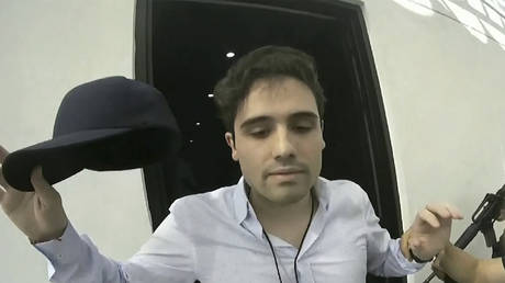 FILE PHOTO: This frame grab from video, provided by the Mexican government, shows Ovidio Guzman Lopez being detained in Culiacan, Mexico, October 17, 2019