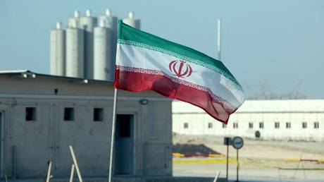 An Iranian flag flies at the Bushehr nuclear power plant in Bushehr, Iran, November 10, 2019