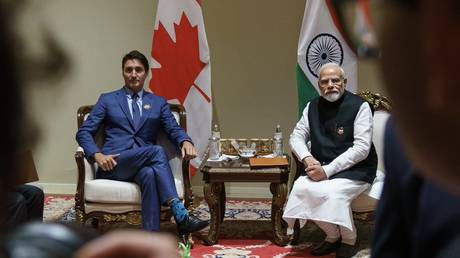 India's Prime Minister Narendra Modi and his Canada counterpart Justin Trudeau during a bilateral meeting after the G20 Summit in New Delhi on September 10, 2023.