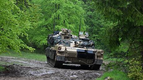 A US Army M1A2 Abrams tank is pictured during the Combined Resolve 18 exercise at the Hohenfels trainings area, Germany, May 11, 2023