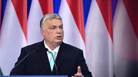 Viktor Orban speaks during a yearly State of the Nation address in Budapest, Hungary, February 18, 2023