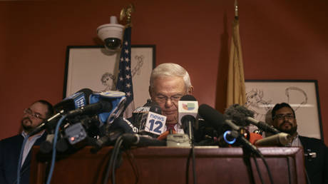 Sen. Bob Menendez speaks during a press conference on Monday, Sept. 25, 2023, in Union City, N.J. Menendez and his wife have been indicted on charges of bribery