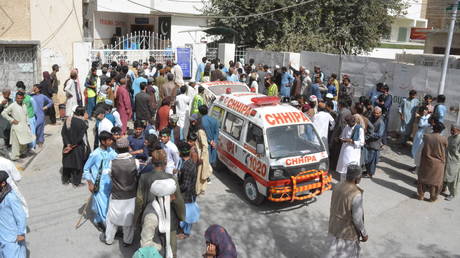 Injured citizens are brought to hospital after the attack at a procession to celebrate Eid Miladun Nabi, the birthday of Prophet Muhammad, near a mosque in Mastung district of southwestern province of Balochistan, Pakistan on September 29, 2023