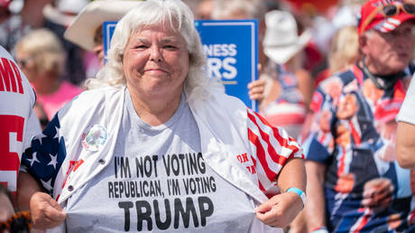 A US voter declares her support for former President Donald Trump at a rally this week in Summerville, South Carolina.