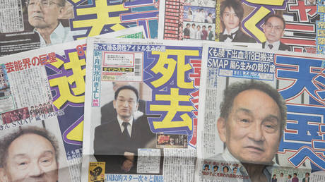 Newspapers show Johnny Kitagawa's death on front page on July 10, 2019 in Tokyo, Japan