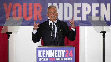 Presidential candidate Robert F. Kennedy, Jr. speaks during a campaign event at Independence Mall in Philadelphia, October 9, 2023