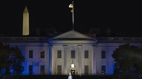 The White House is lit in blue and white, the colors of the Israeli flag, to underscore US solidarity with Israel, October 9, 2023