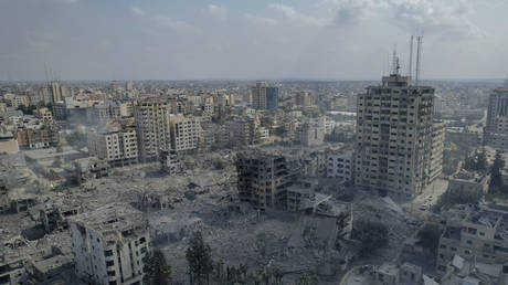 A view of the aftermath of an Israeli airstrike in Gaza City, October 10, 2023