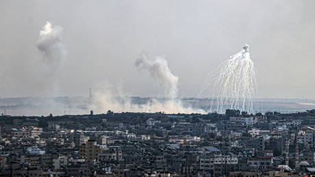 Purported use of white phosphorus munitions in Gaza City, on October 11, 2023.