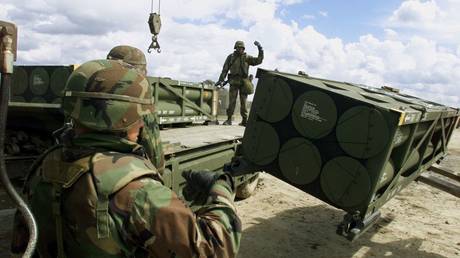 FILE PHOTO: Soldiers load M39 guided Army Tactical Missiles (ATACMS) onto a truck after their arrival.