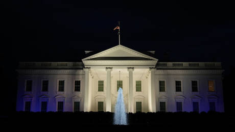 FILE PHOTO: The White House is illuminated in the colors of the Israeli flag, October 9, 2023.