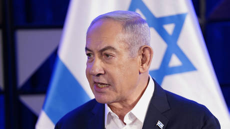 Benjamin Netanyahu speaks as he meets with US President Joe Biden in Tel; Aviv, Israel, October 18, 2023