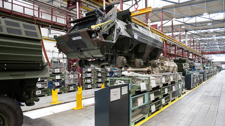 FILE PHOTO: A production line at Rheinmetall factory in Kassel, Germany.
