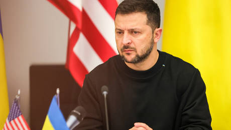 Ukrainian President Vladimir Zelensky is seen at the start of a meeting of the Ukraine Defense Contact Group at the NATO headquarters in Brussels, on October 11, 2023.