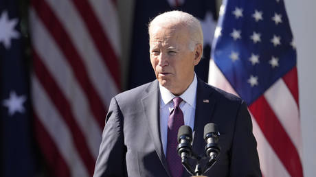 US President Joe Biden at a news conference in the Rose Garden of the White House, Washington, DC, October 25, 2023.