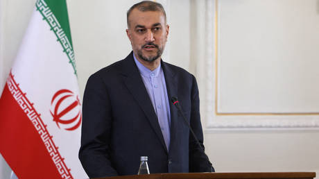 Iran's Foreign Minister Hossein Amir Abdollahian speaks during a press conference with his counterpart from South Africa Naledi Pandor in Tehran on October 22, 2023.