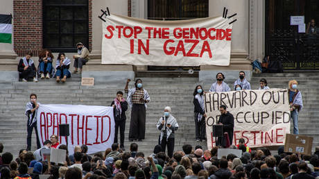 Harvard students protesting Israeli treatment of Palestinians