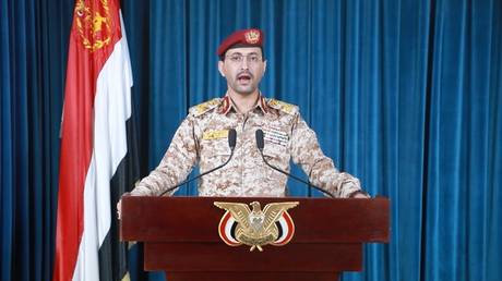 FILE PHOTO. The Houthi military spokesman Yahya Saree holds a press conference in Sanaa, Yemen, March 11, 2022.