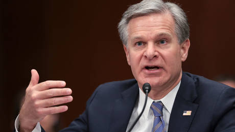 FBI Director Christopher Wray testifying to a US Senate committee on Tuesday in Washington.