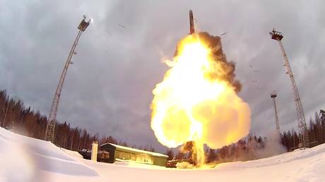 FILE PHOTO: Test launch of a nuclear-capable Yars missile.
