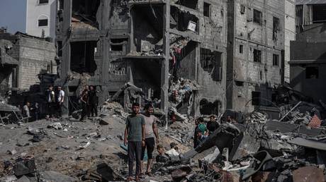 A view of the area after the second bombardment of the Israeli army in the last 24 hours at Jabalia refugee camp in Gaza City, Gaza on November 01, 2023