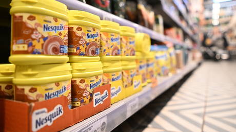 FILE PHOTO: Packs of Nesquik cocoa are pictured in a shop in Moscow, Russia.