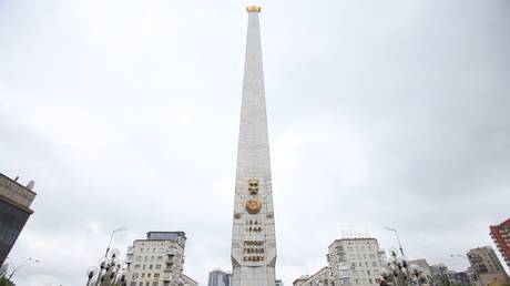  A monument to the city-hero of Kiev is seen in Kiev, Ukraine, on May 8, 2021.