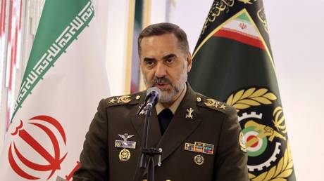 Iranian Defense Minister Mohammad-Reza Ashtiani speaks at an event in Tehran, August 23, 2023.