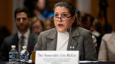 USAID assistant administrator Erin McKee testifies in January to a US Senate committee in Washington.