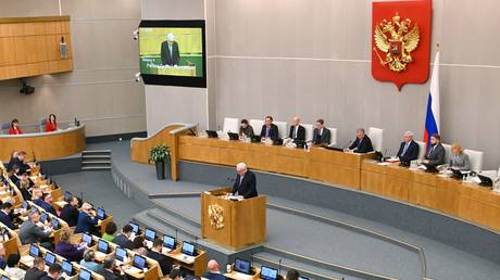 FILE PHOTO: Russian Deputy Foreign Minister Sergey Ryabkov delivers a speech during a session of the State Duma in Moscow