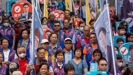 A rally for the candidates representing the Democratic Alliance for the Betterment and Progress of Hong Kong who will be participating in the district council election on October 17, 2023 in Hong Kong, China.