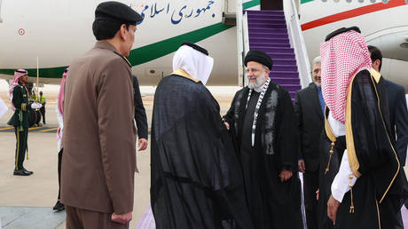 Iranian President Ebrahim Raisi arrives at King Khalid International Airport in the Saudi capital Riyadh for an extraordinary joint Arab-Islamic summit to discuss the situation in the Gaza Strip on November 11, 2023