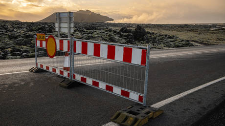 The access road to Blue Lagoon has been closed to avoid incidents in the area in the event of a possible volcanic eruption on November 10, 2023, Grindavik, Iceland.