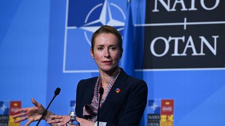 FILE PHOTO: Estonian Prime Minister Kaja Kallas at a NATO summit press conference in Madrid, Spain, June 30, 2022.