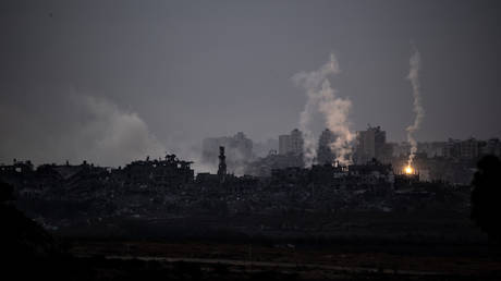 Smoke rises in Gaza as seen from Sderot, Israel on November 14, 2023.